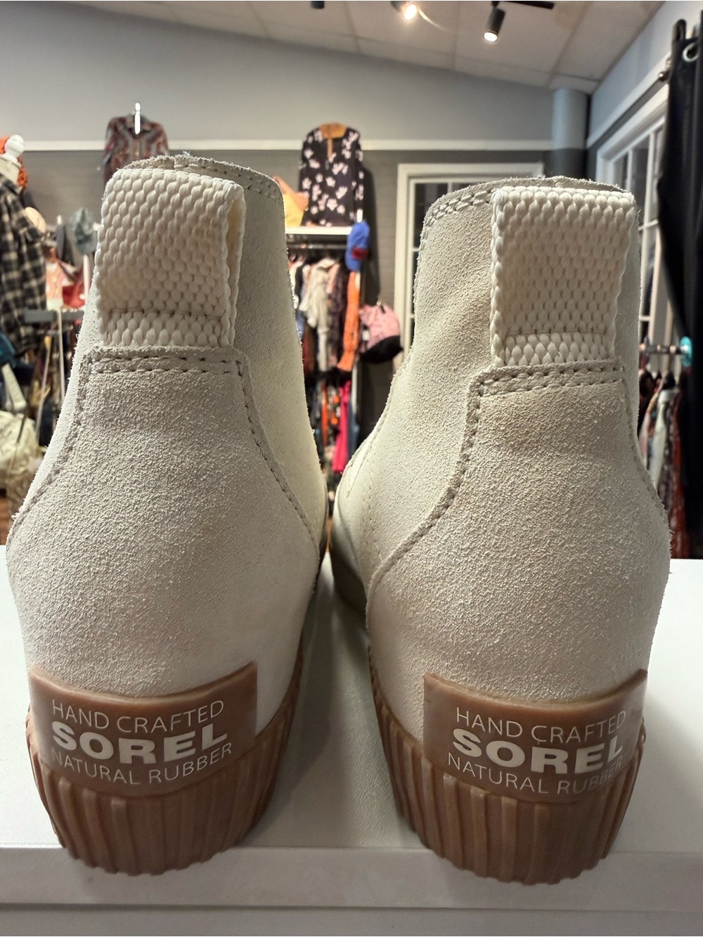 Sorel Cream Suede Ankle Booties with Natural Rubber Heel
